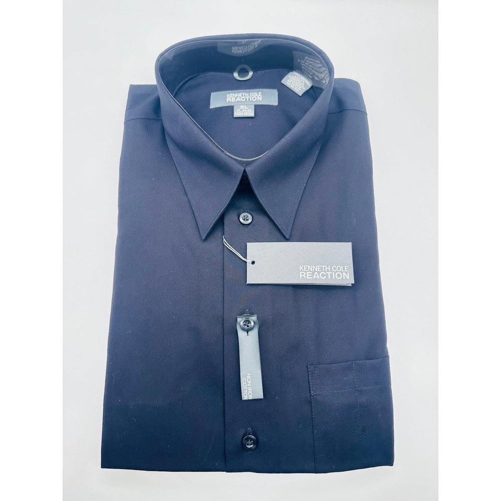 Kenneth Cole Reaction Mens Dress Shirt XL 17 34-35 Black Non-Iron Cotton NWT
